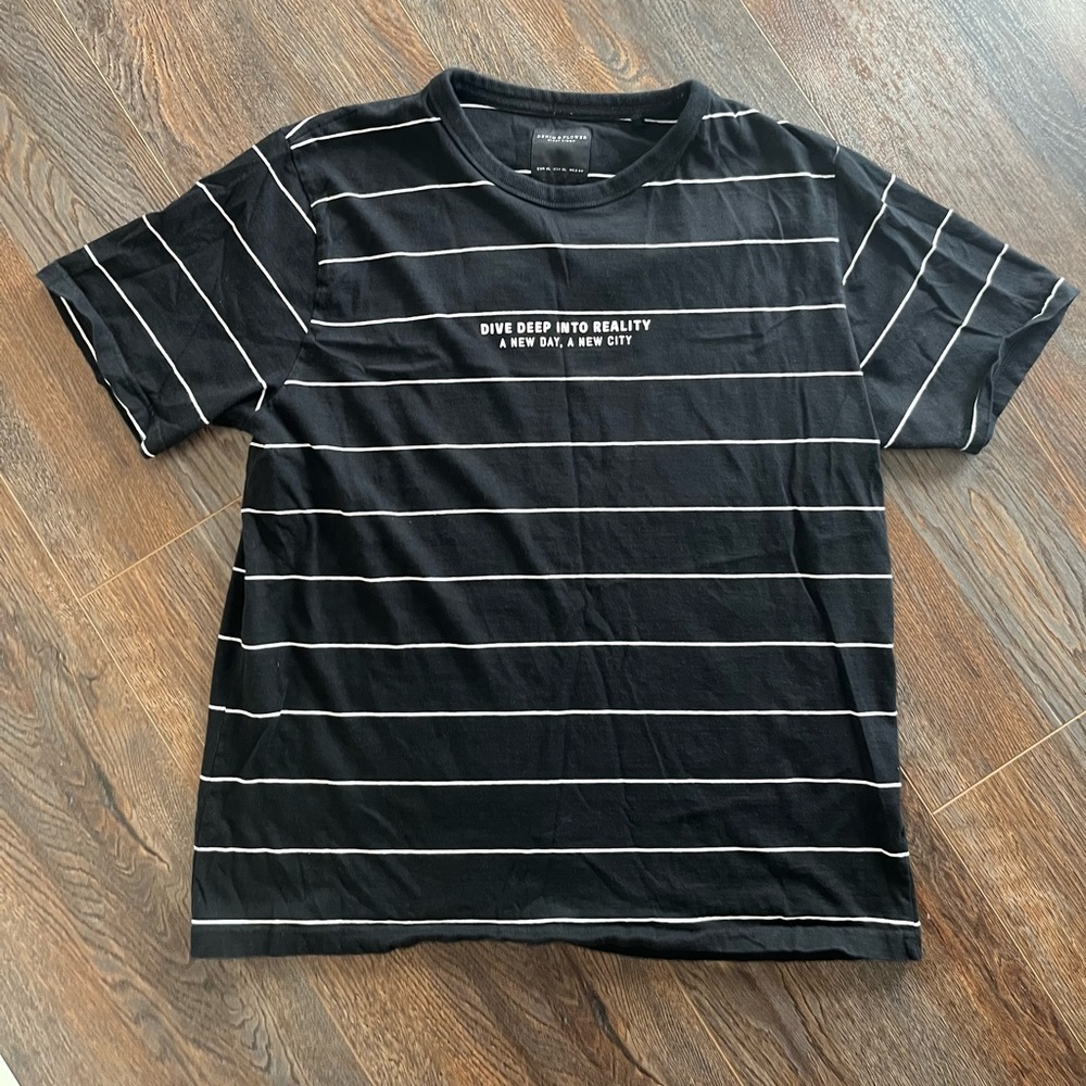 Denim & Flower black and white striped tee